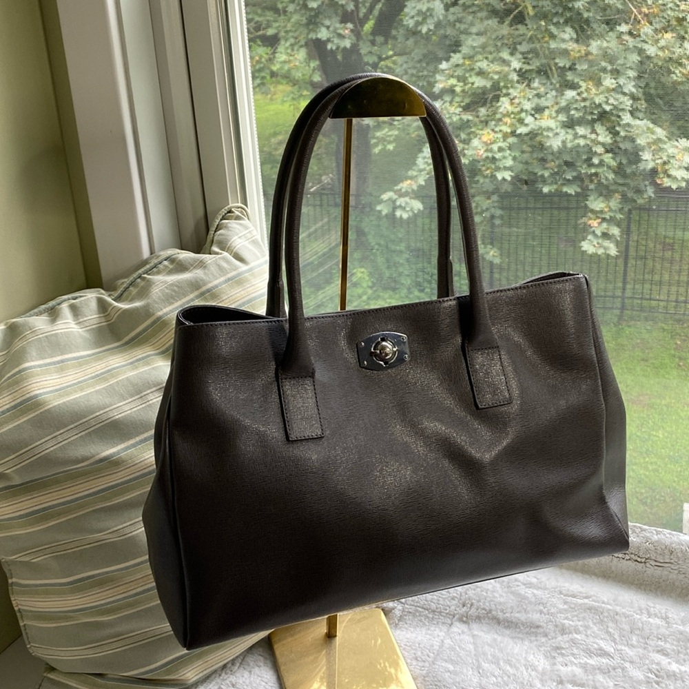 Furla Grey Leather Shoulder Bag with Turnlock
